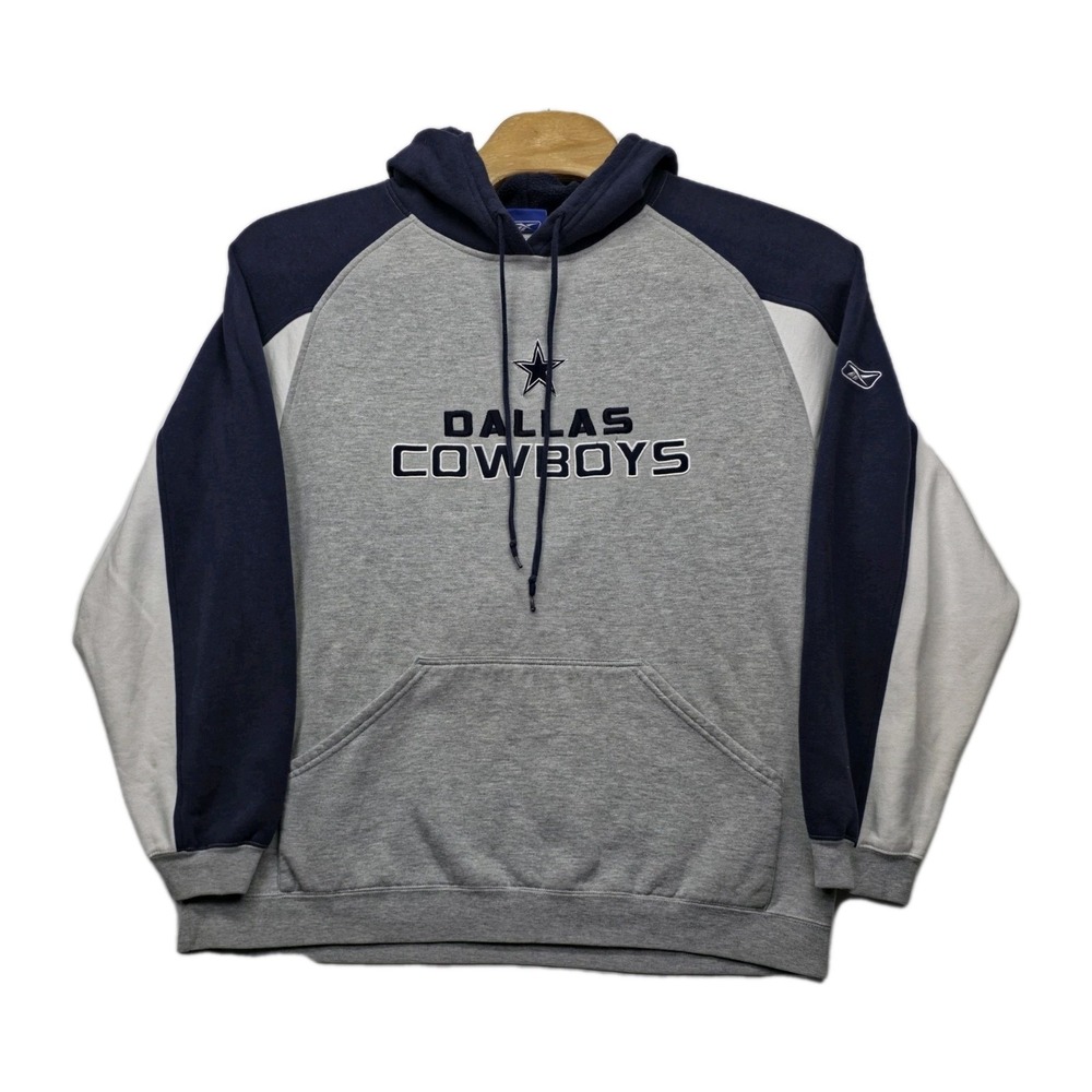 Reebok Dallas Cowboys Hoodie Sz XL Grey Navy Colorblock Embroidered NFL Football